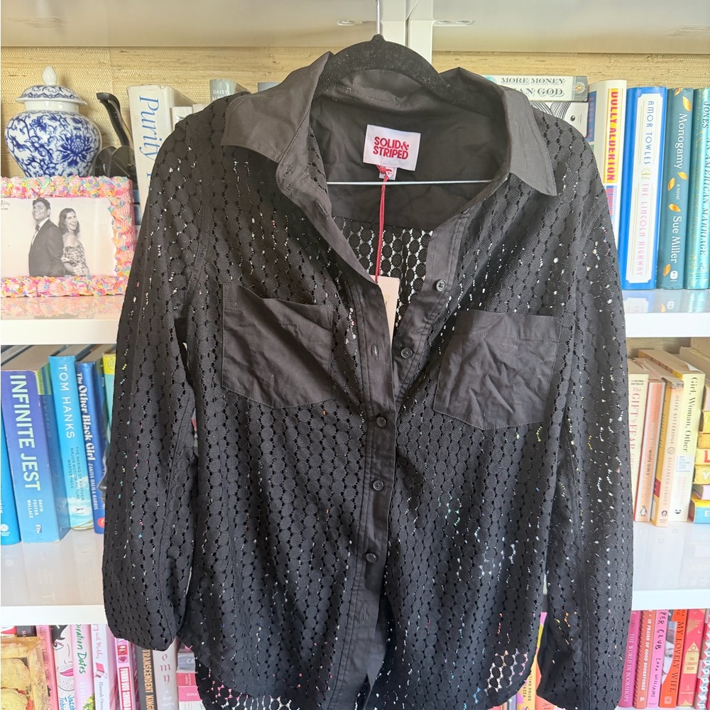 NWT SOLID & STRIPED Oxford Lace / Eyelet button down tunic/ cover up (xs)